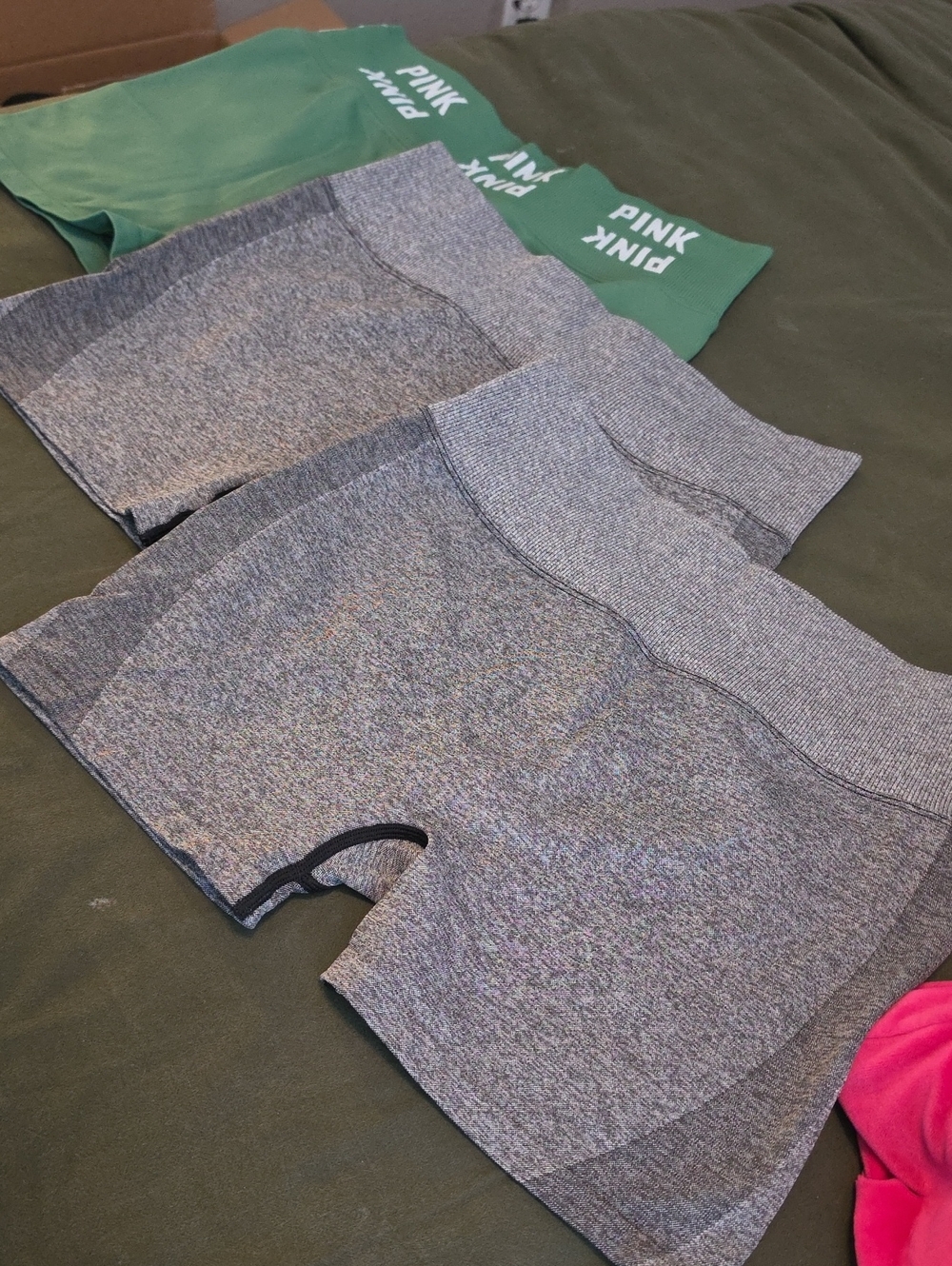 PINK Active Heather Gray And Green Athletic Shorts
